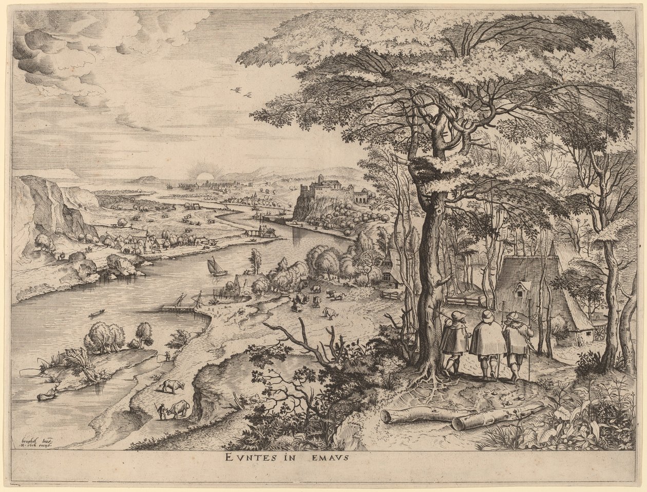 Indo para Emaús (Os Peregrinos de Emaús) de Johannes and Lucas van Doetechum after Pieter Bruegel the Elder