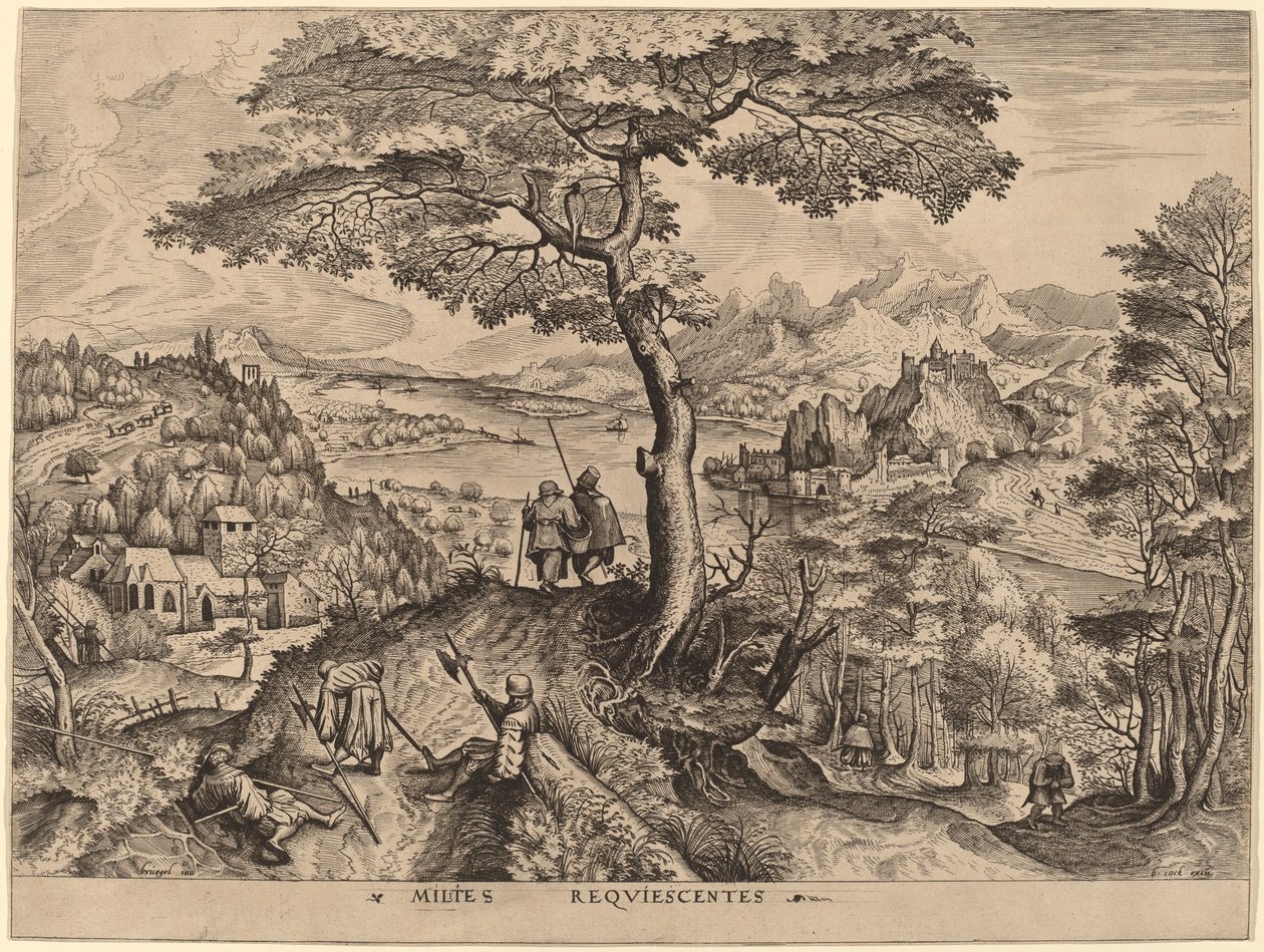 Soldados Descansando (Soldados em Repouso) de Johannes and Lucas van Doetechum after Pieter Bruegel the Elder