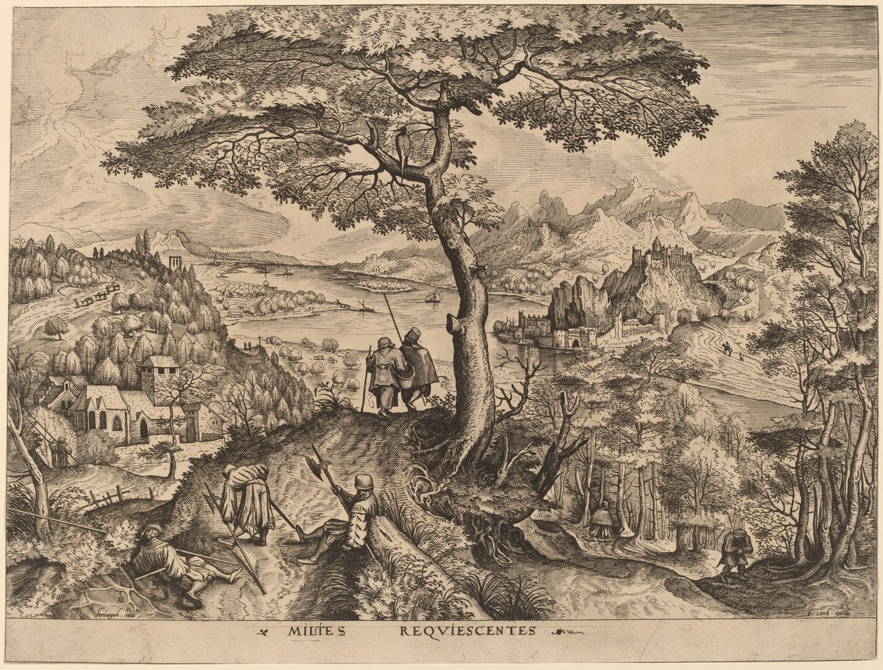 Soldados Descansando (Soldados em Repouso) de Johannes and Lucas van Doetechum after Pieter Bruegel the Elder