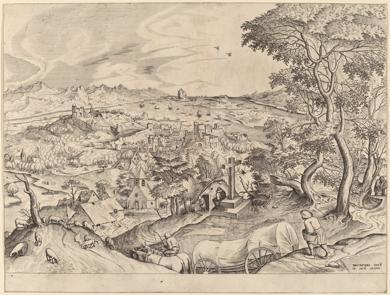 carroça belga (A carroça belga) de Johannes and Lucas van Doetechum after Pieter Bruegel the Elder