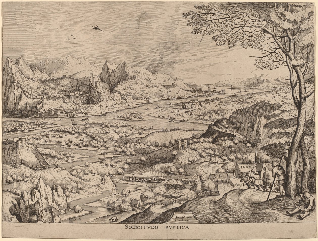 Preocupação com a agricultura (preocupações rústicas) de Johannes and Lucas van Doetechum after Pieter Bruegel the Elder