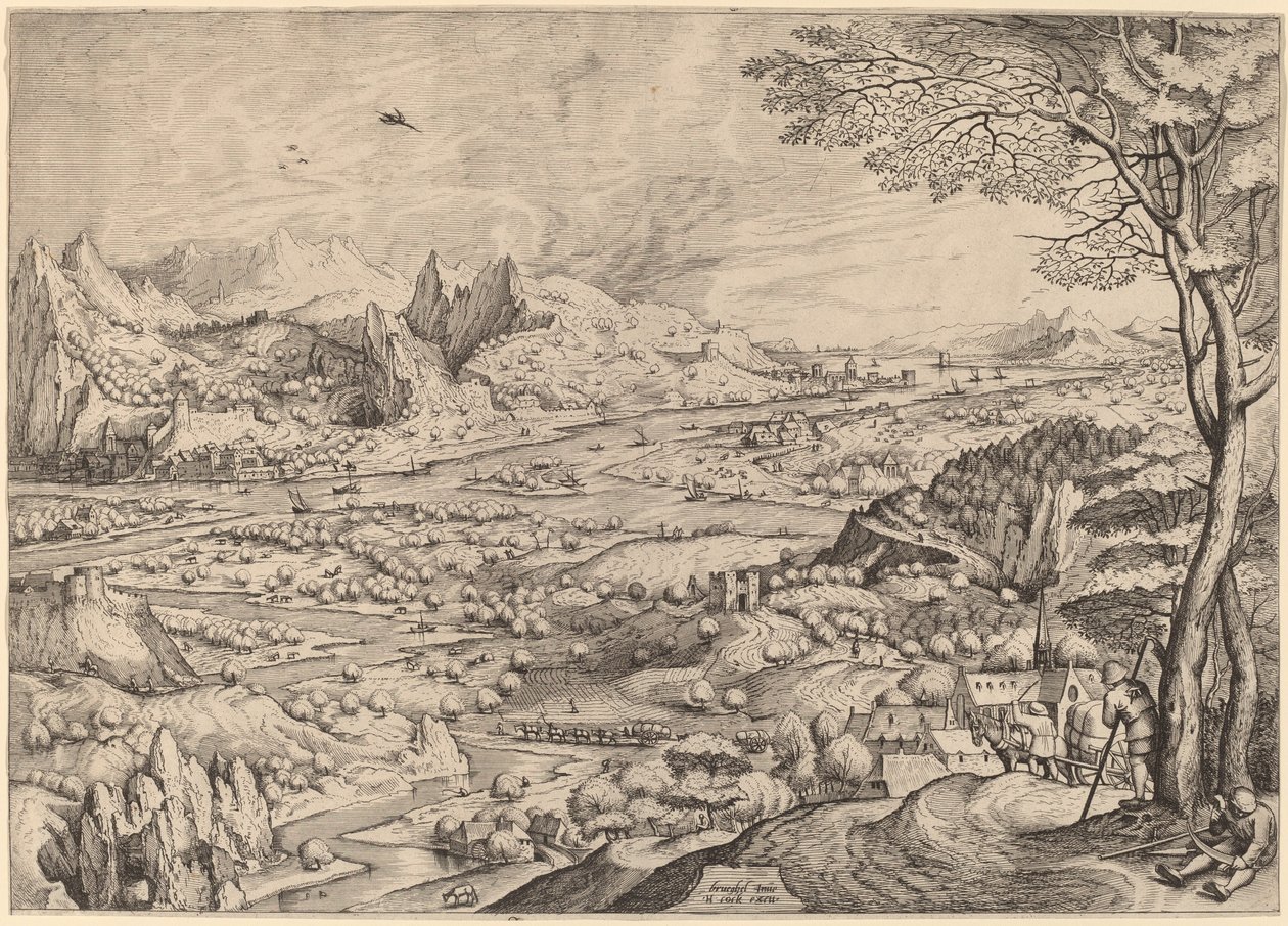 Preocupação com a agricultura (preocupações rústicas) de Johannes and Lucas van Doetechum after Pieter Bruegel the Elder