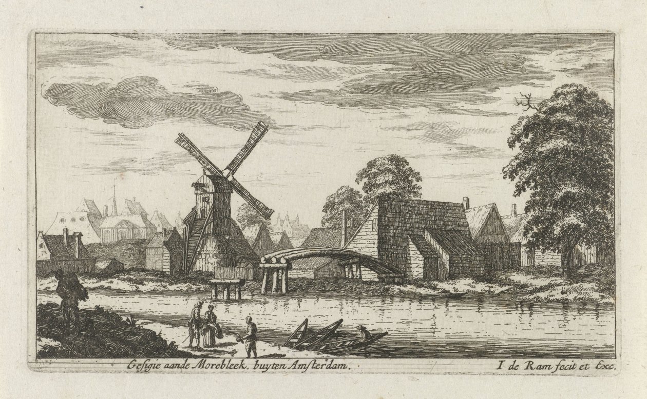 Vista do Morebleek fora de Amsterdã Gesigie aan de Morebleek fora de Amsterdã (título no objeto) de Johannes de Ram