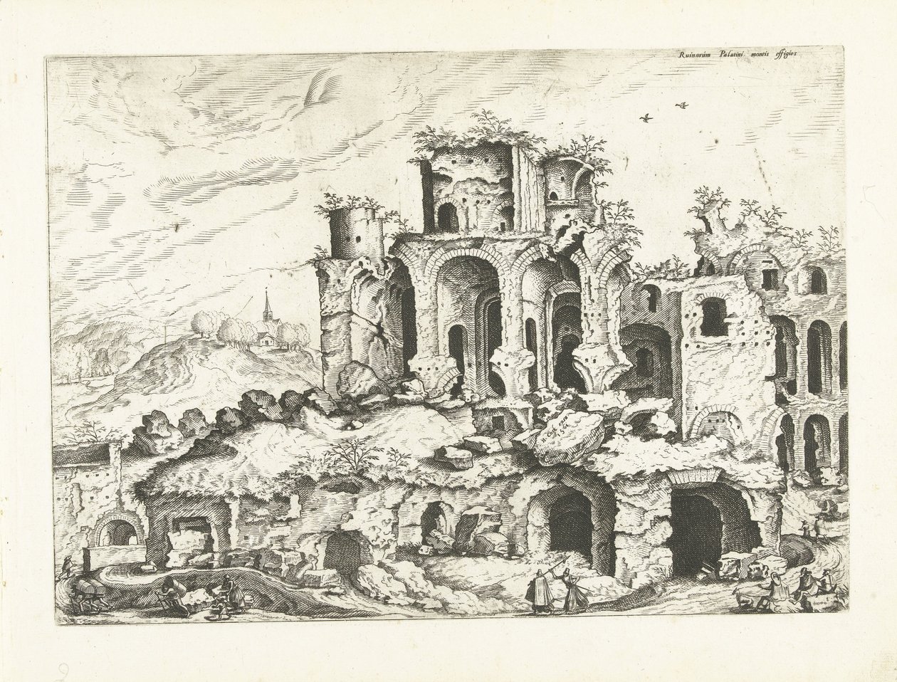 Terceira vista das ruínas do Monte Palatino Ruínas romanas, 1561 (título da série) de Johannes of Lucas van Doetechum (attributed to)