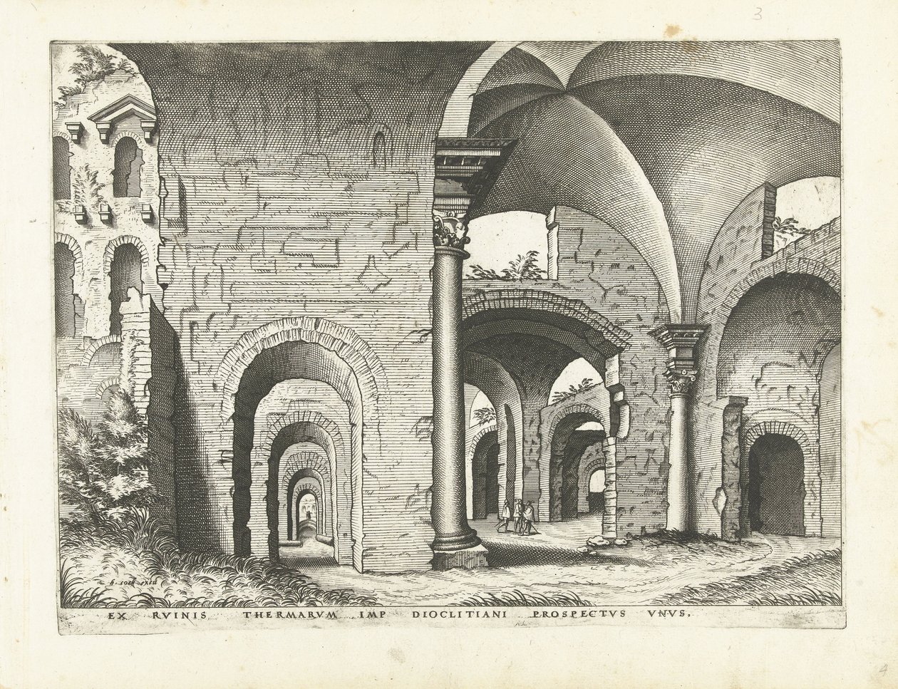 Vista das Termas de Diocleciano Ruínas romanas, 1561 (título da série) de Johannes of Lucas van Doetechum (attributed to)