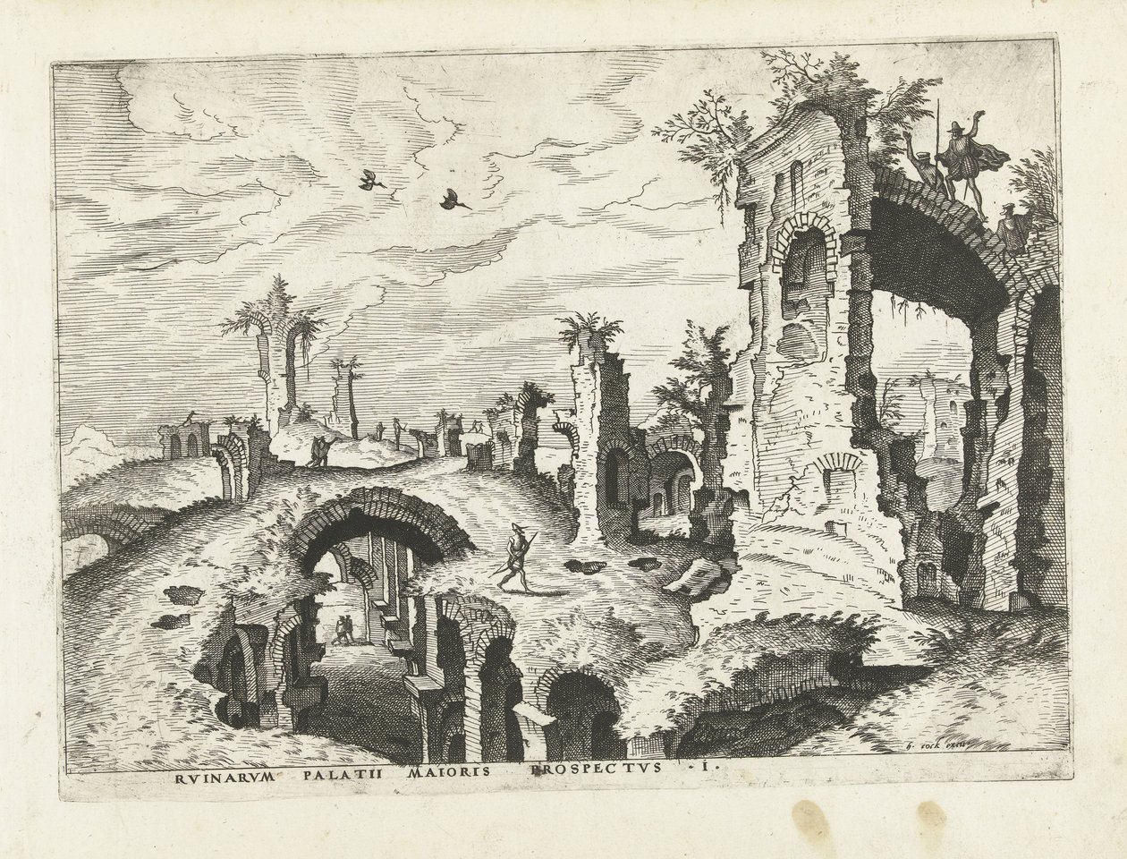 Vista das ruínas do Monte Palatino Ruínas romanas, 1561 (título da série) de Johannes of Lucas van Doetechum (attributed to)