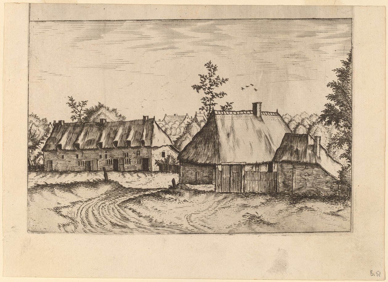 Fazenda e fileira de casas de Johannes van Doetechum, the Elder and Lucas