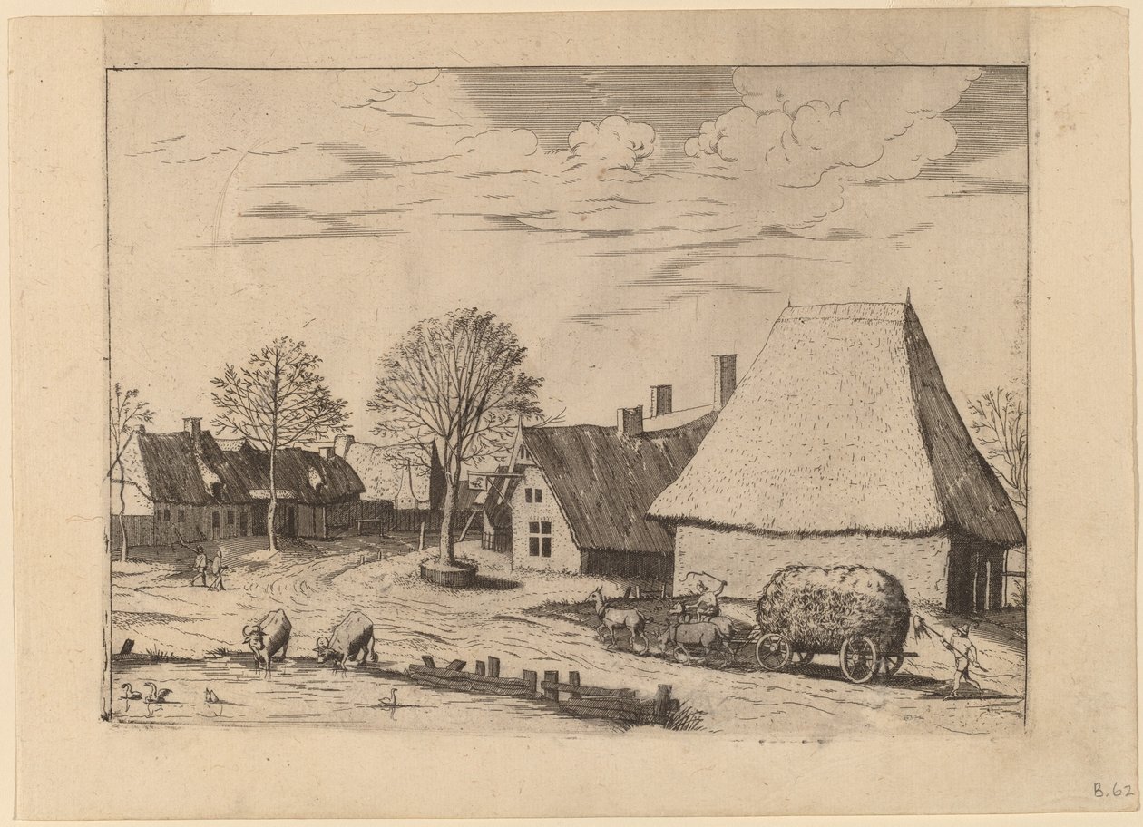 Rua da vila com carrinho de feno de Johannes van Doetechum, the Elder and Lucas