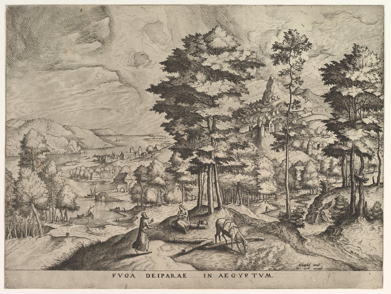 Vôo para o Egito Fuga deiparae em Aegyptum de The Large Landscapes, ca. 1555-56. de Johannes van Doetecum I
