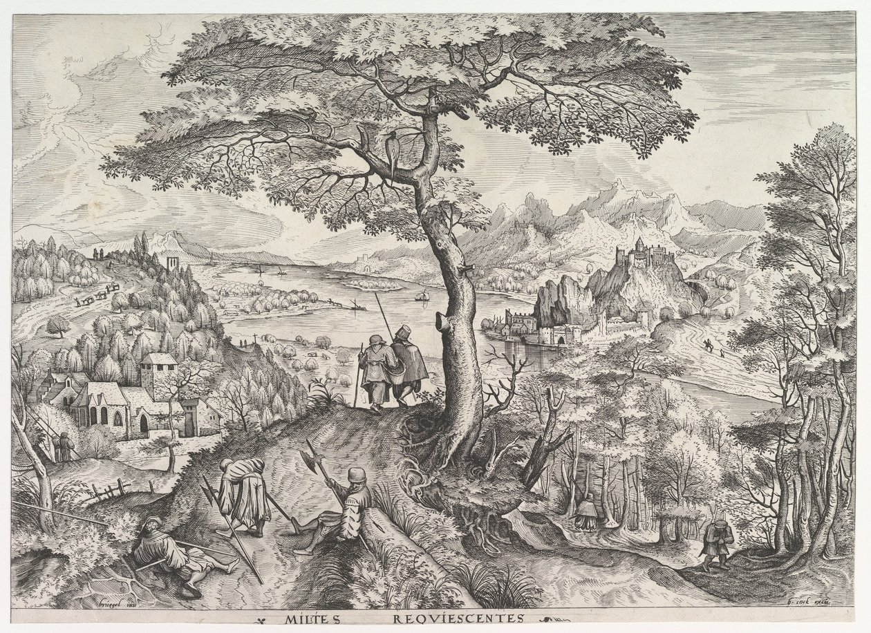 Soldados nas Milites de Descanso requiescentes de The Large Landscapes, ca. 1555-56. de Johannes van Doetecum I