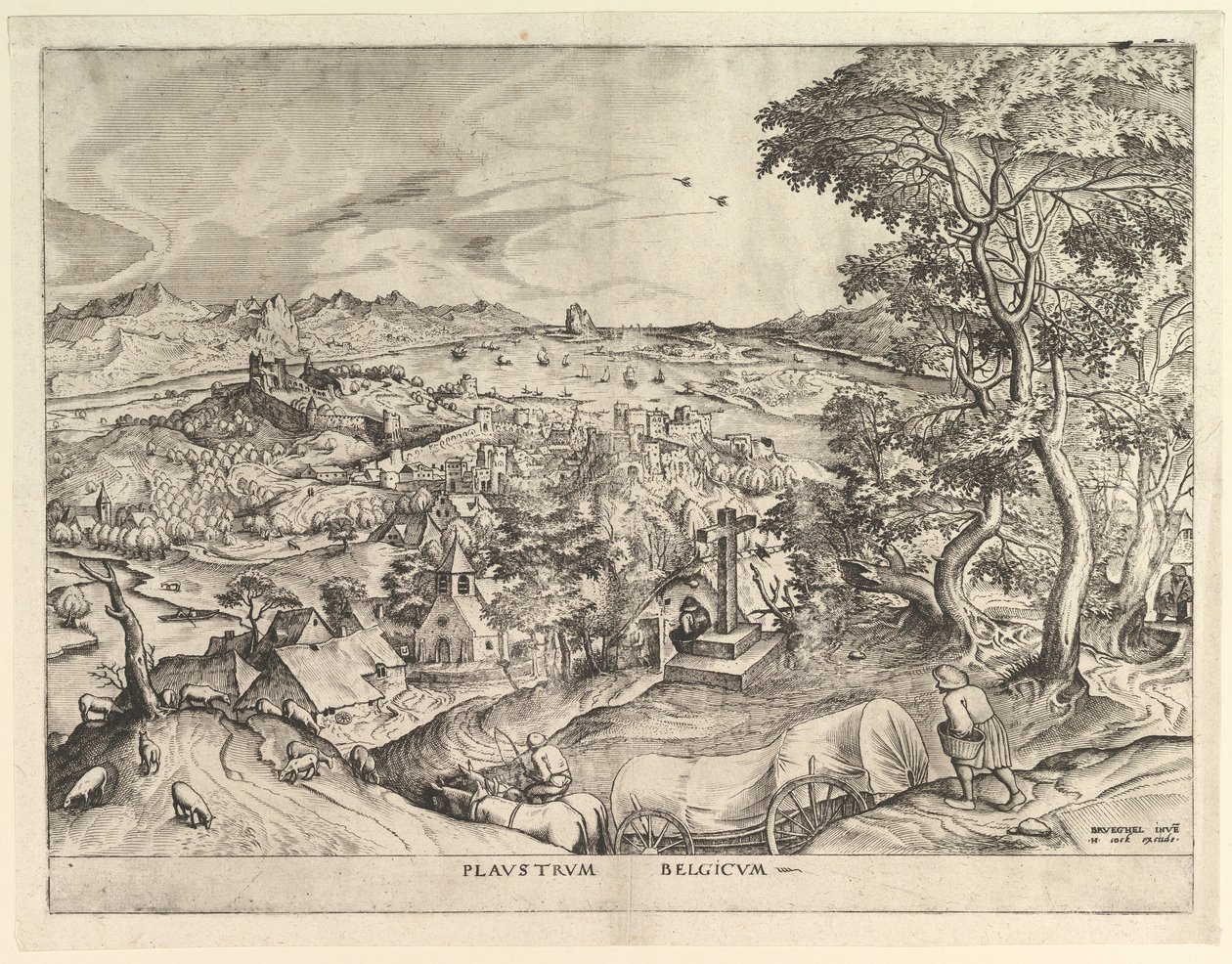 The Belgian Wagon Plaustrum Belgicum from The Large Landscapes, ca. 1555-56. de Johannes van Doetecum I