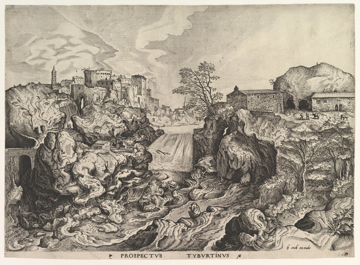 Vista do Tiber Tivoli Prospectus Tyburtinus de The Large Landscapes, ca. 1555-56. de Johannes van Doetecum I