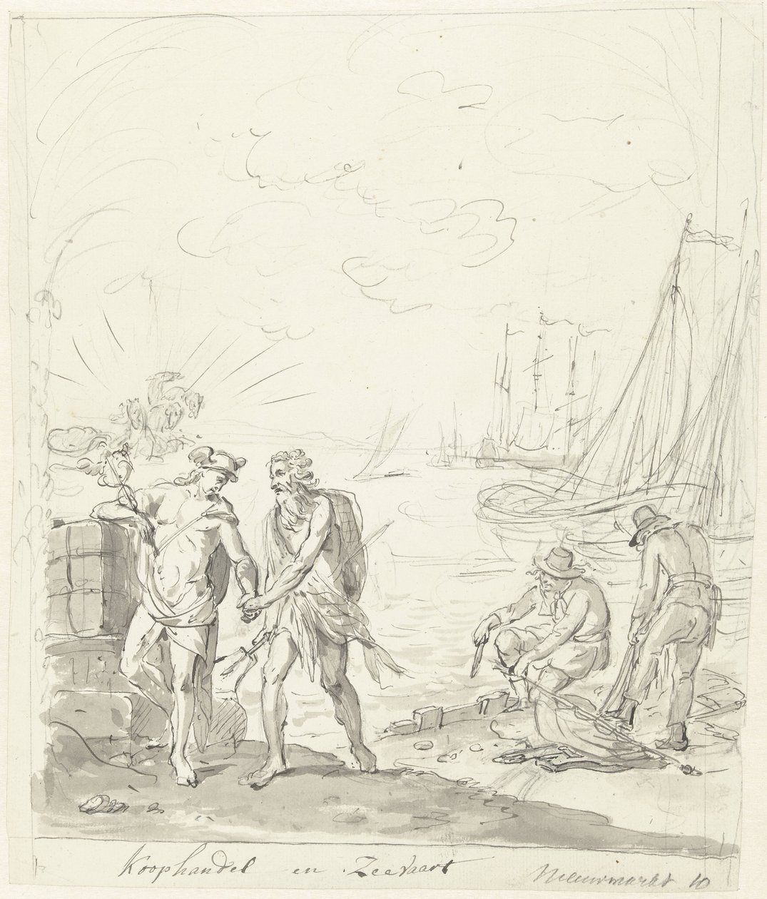 Commerce and Shipping, decoração no Nieuwmarkt, 1795 Comércio e Expedição (título no objeto) de Johannes van Dregt (rejected attribution)