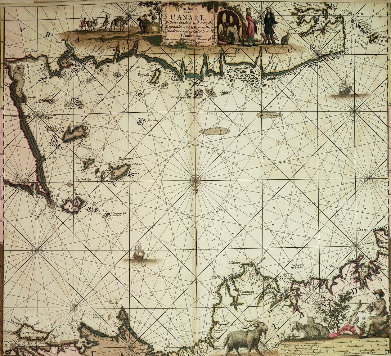 Pas-caert do Canael, entre Englandt e Vranckryck, de Pleymuyen a Sorlinges, bem como de Portbimel a Heyssant de Johannes van Keulen
