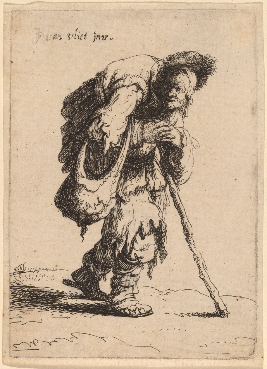 Mendigo carregando uma mulher nas costas de Johannes van Vliet