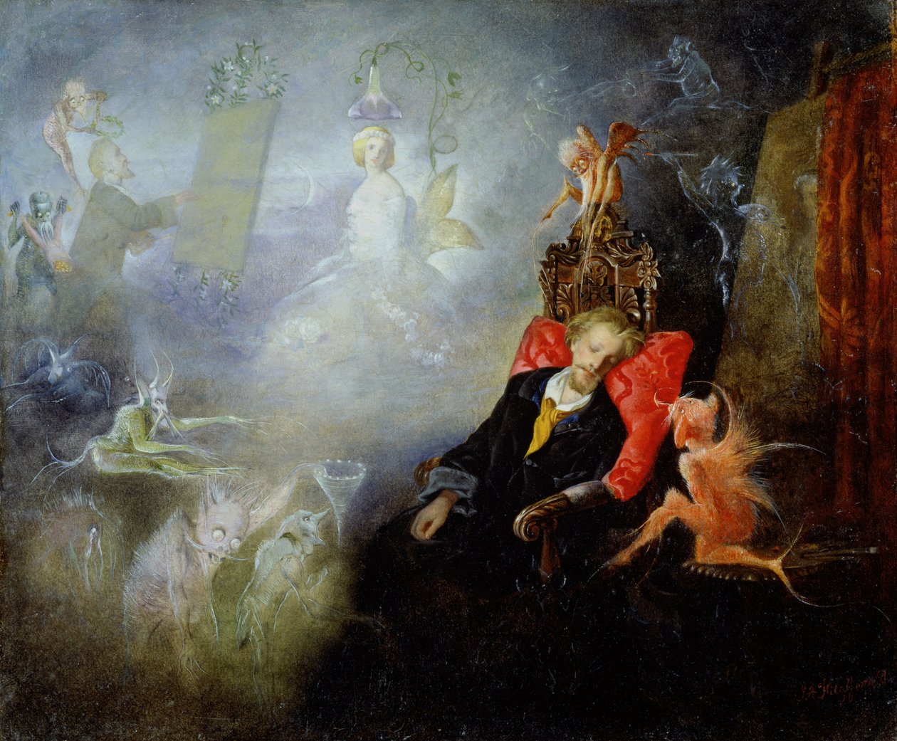 O Sonho do Artista, 1857 (óleo no moinho) de John Anster Fitzgerald