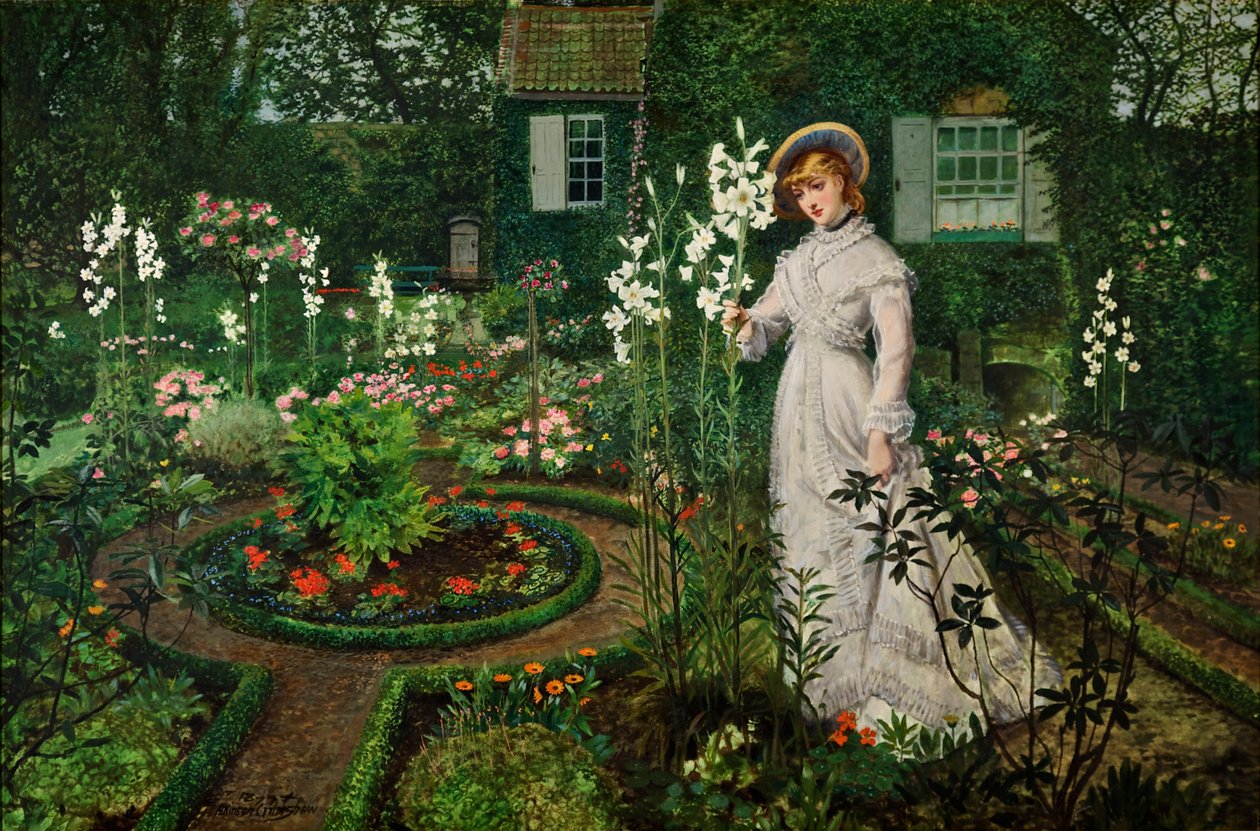 O Jardim do Reitor, Rainha dos Lírios, 1877 de John Atkinson Grimshaw