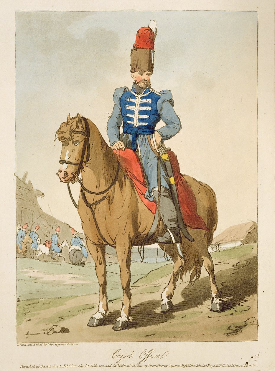 Oficial cossaco, gravado pelo artista, publicado em 1804 de John Augustus Atkinson