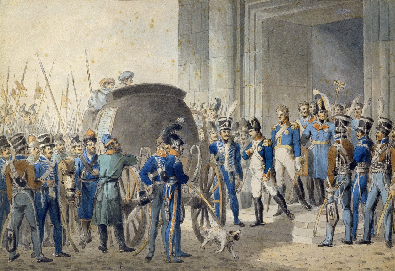 Partida de Napoleão (1769-1821) para Elba de John Augustus Atkinson