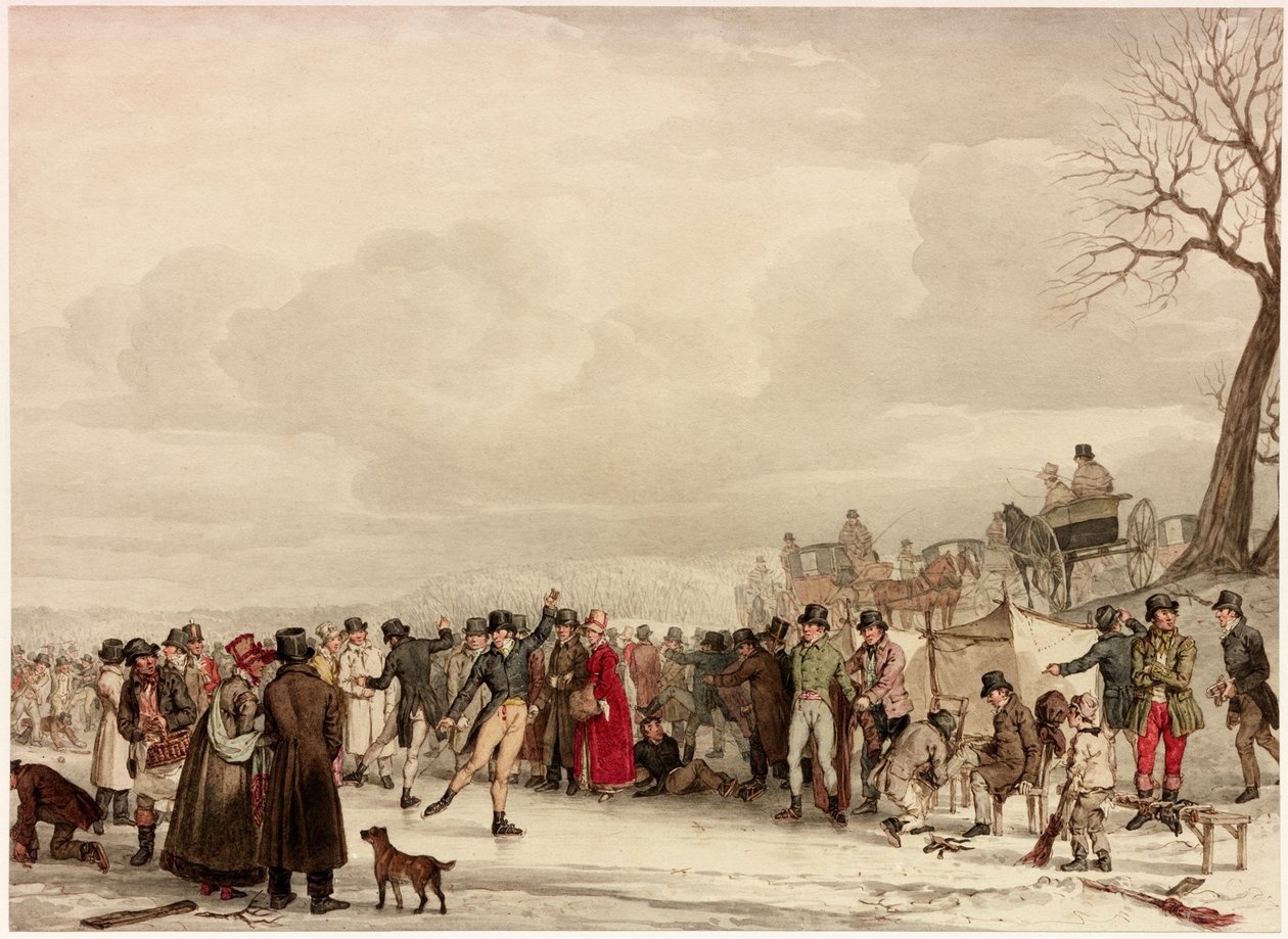Patinagem, 1810 (wc em papel tufado) de John Augustus Atkinson
