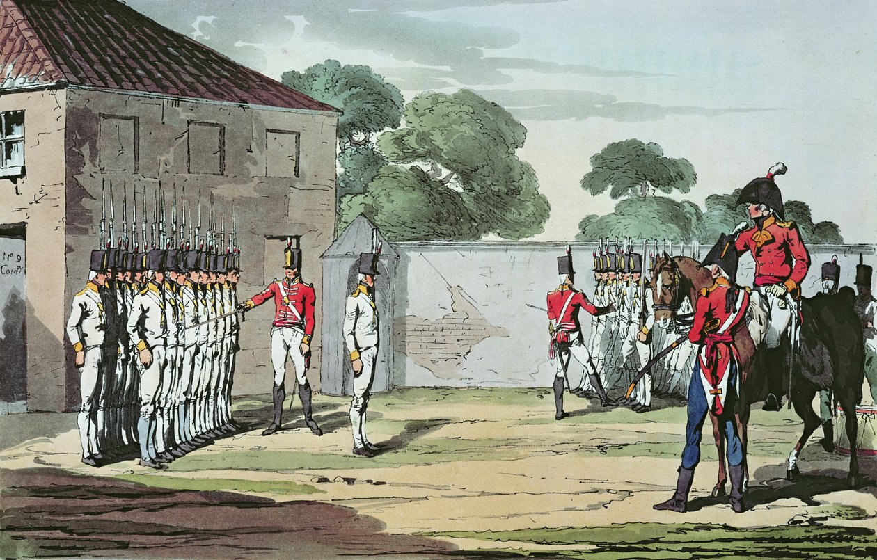 Soldados de perfuração, 1807 (gravura colorida) de John Augustus Atkinson