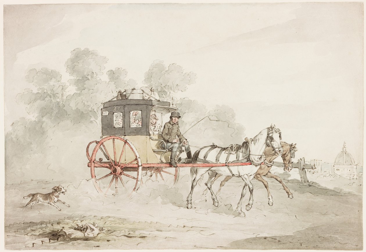 O Postcart (tinta, lápis e wc no papel) de John Augustus Atkinson