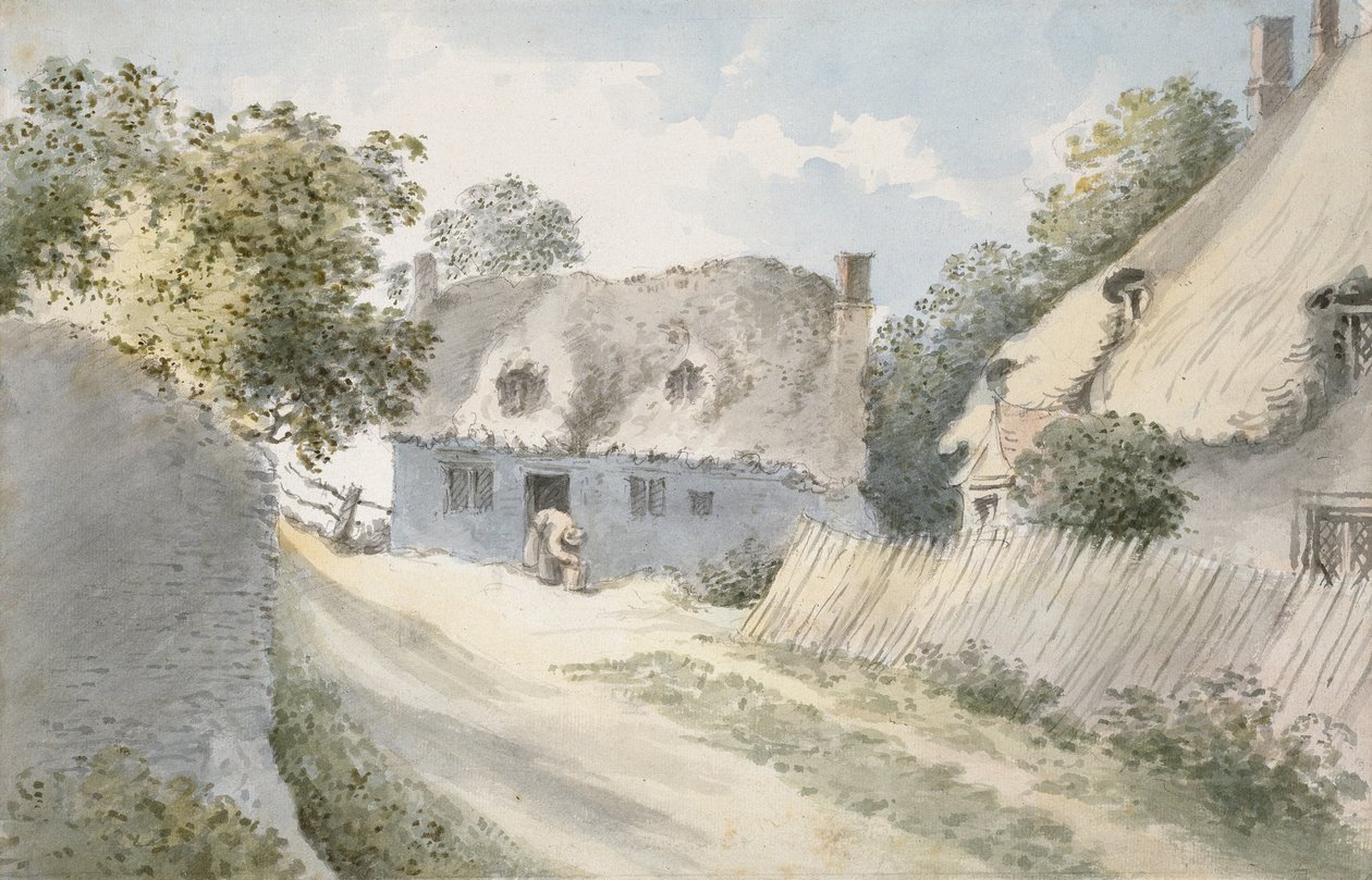 Casas de campo em uma rua da vila (aquarela sobre grafite, no papel) de John Baptist Malchair