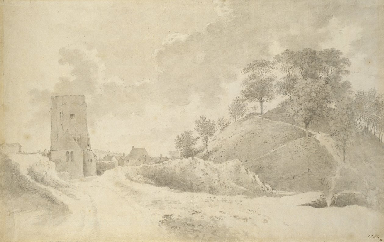 Castelo de Oxford e o Monte do Castelo, 27 de maio de 1784 (lavagem cinzenta sobre grafite) de John Baptist Malchair