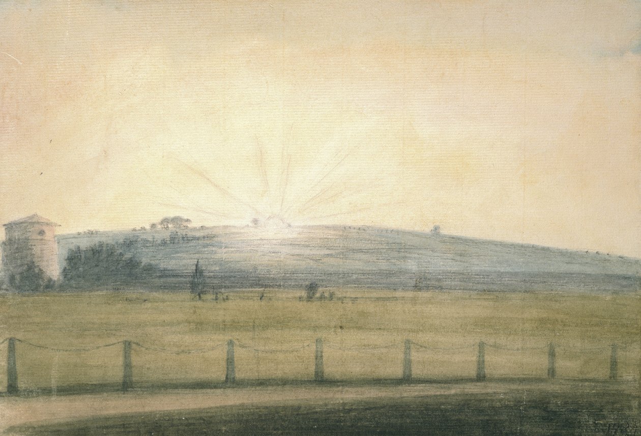 Sun Setting visto do Observatório em Oxford, 20 de dezembro de 1784 (aquarela sobre grafite, no papel) de John Baptist Malchair