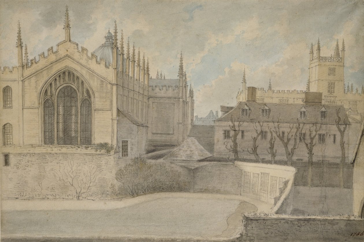 Vista do alojamento do diretor, New College, 20 de novembro de 1786 (aquarela sobre grafite, no papel) de John Baptist Malchair