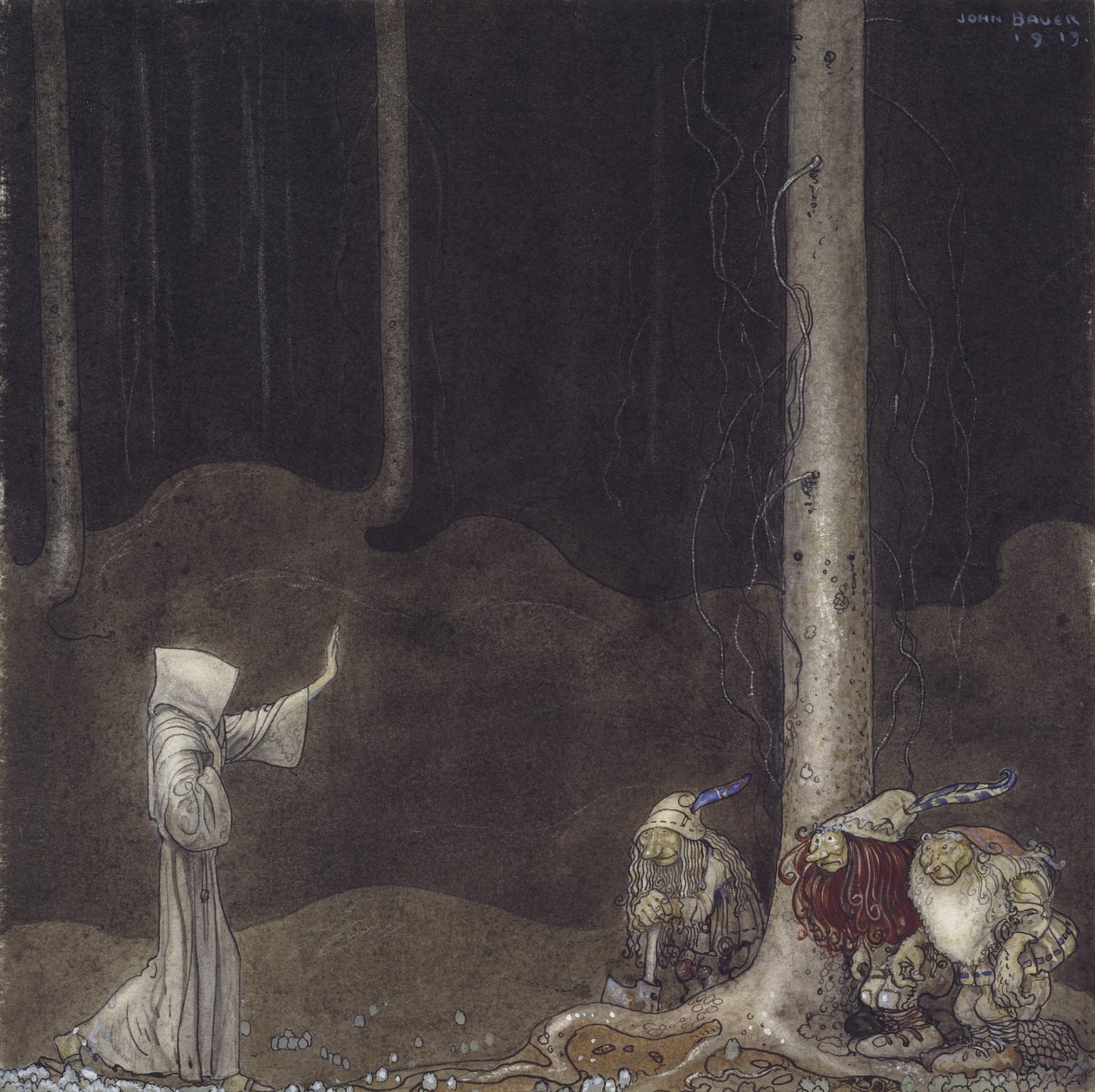 Irmão St. Martin e os Três Trolls, 1913 (wc on paper) de John Bauer