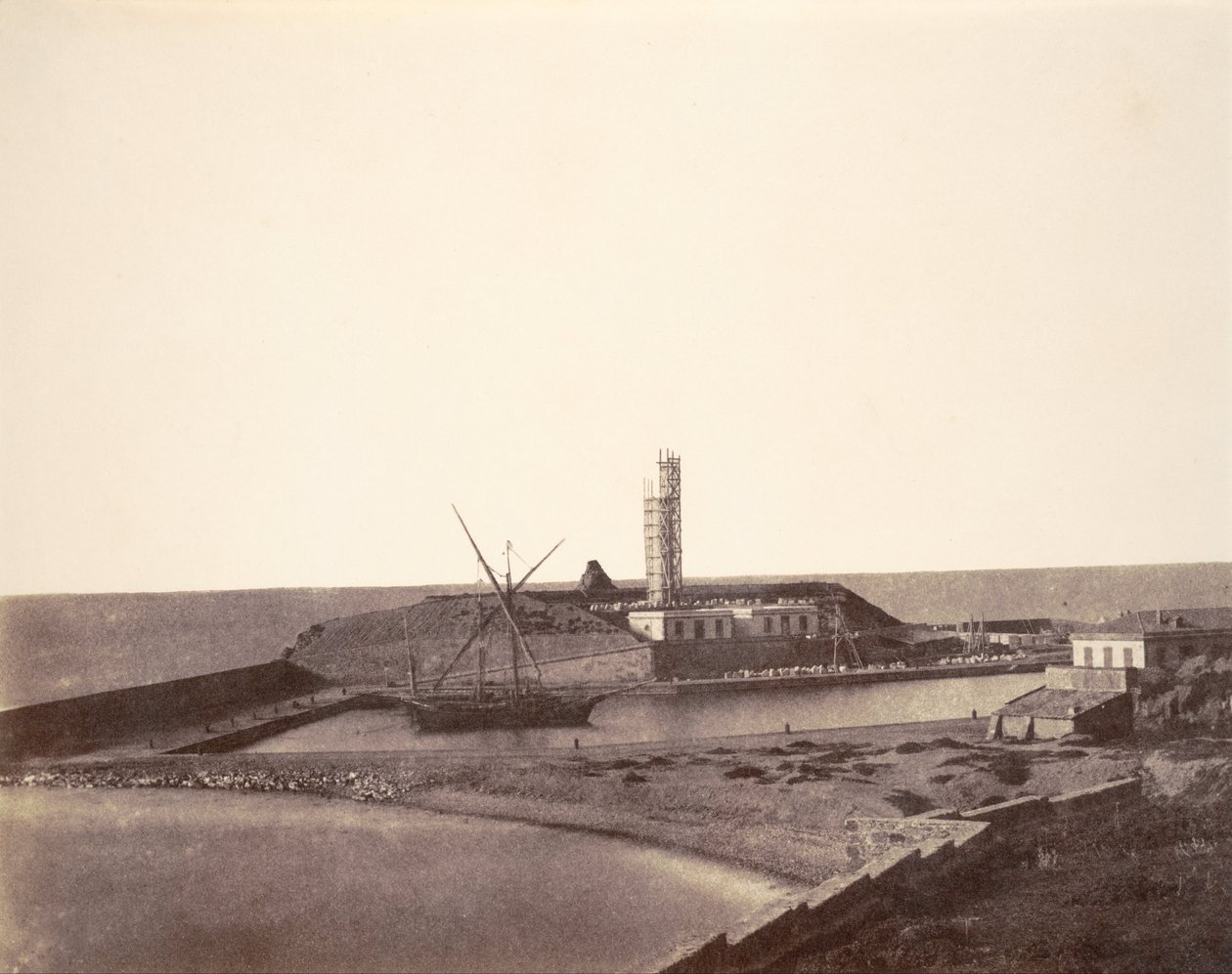 Farol em construção no porto, Argélia de John Beasly Greene