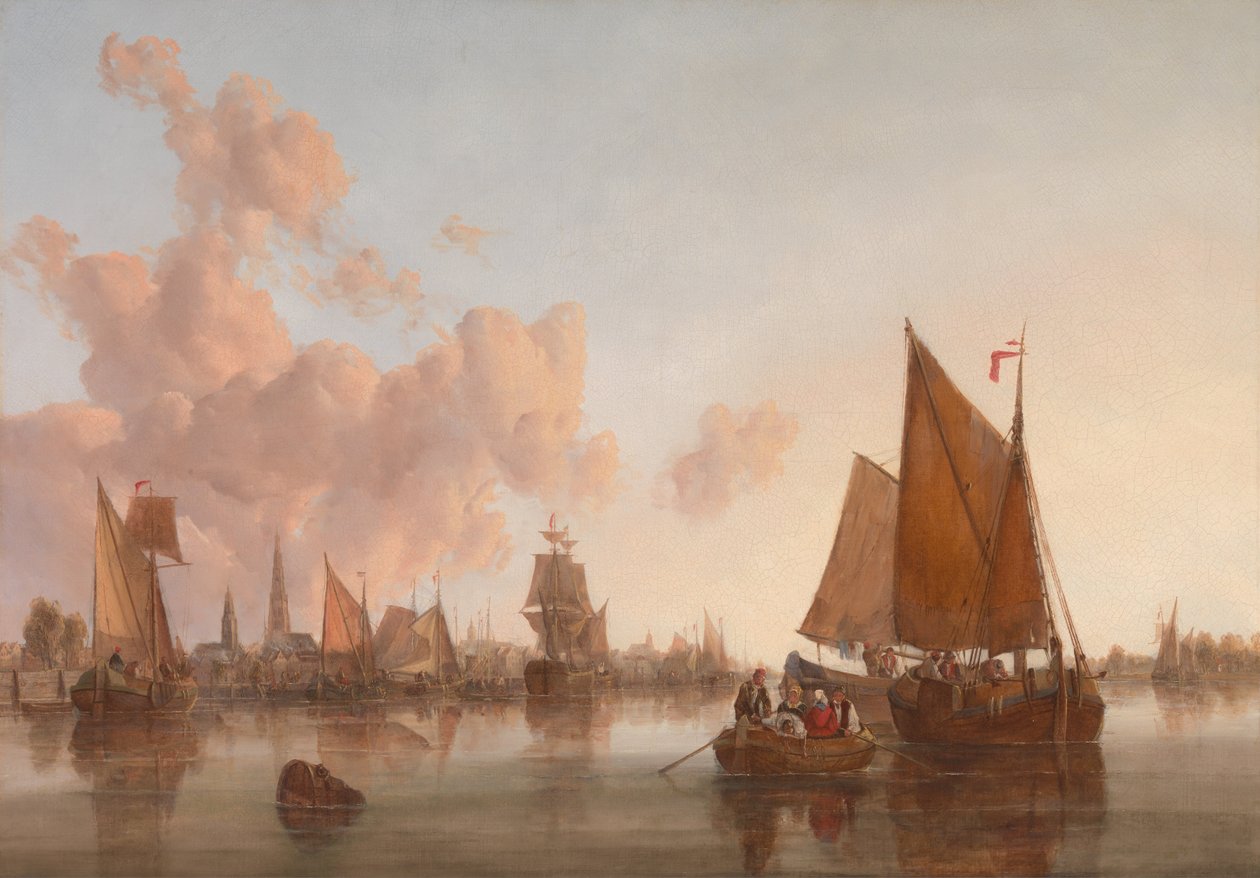 Barcos à vela e barcaças em um estuário holandês de John Crome