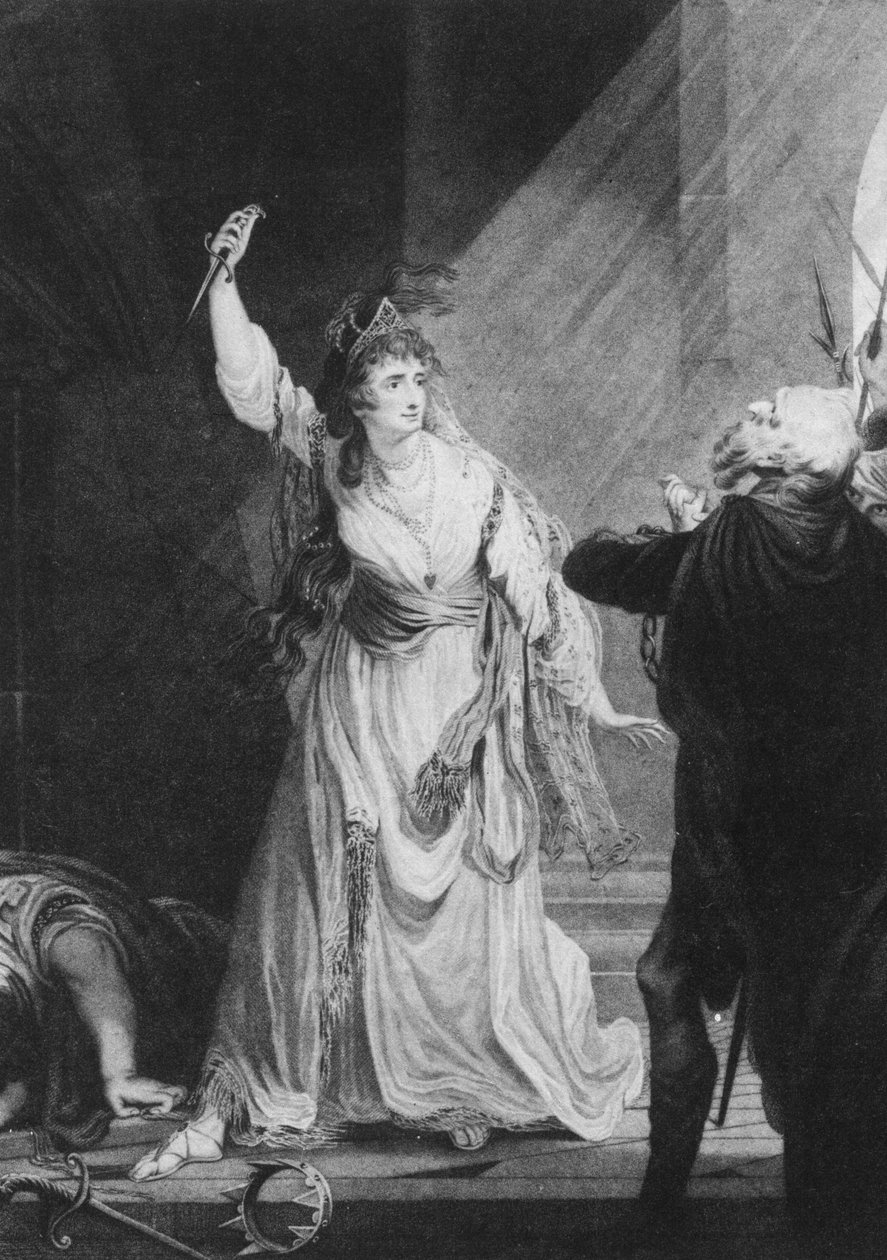A atriz inglesa Sarah Siddons como Euphrasia em A Filha Grega de Arthur Murphy, Teatro Real em Drury Lane, 1782 de John Boydell