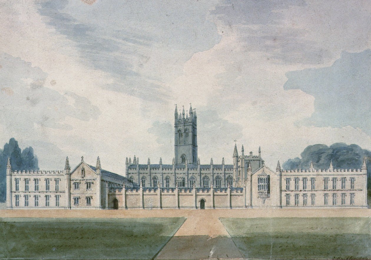 Magdalen College, Oxford, 1804 (aquarela) de John Chessell Buckler
