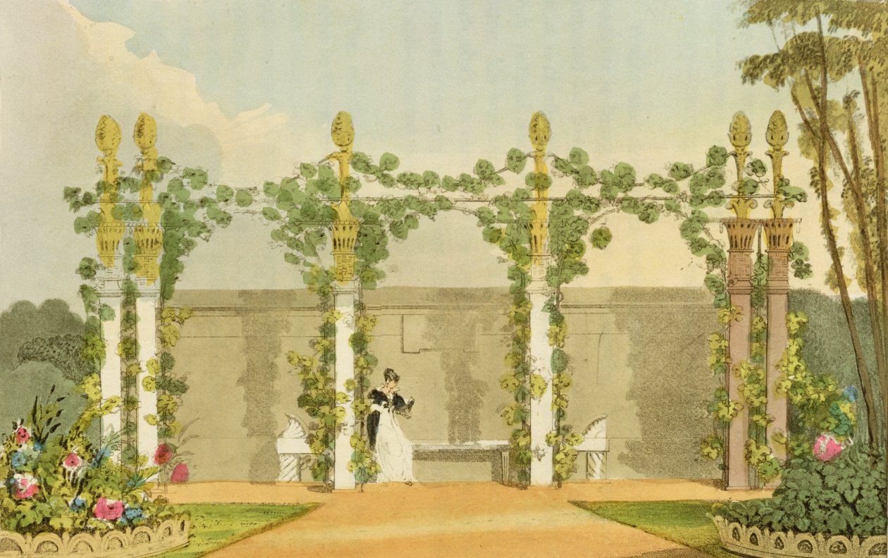 Um banco de jardim, do "Repository of Arts" de Ackermann, publicado em 1822 de John Buonarotti Papworth