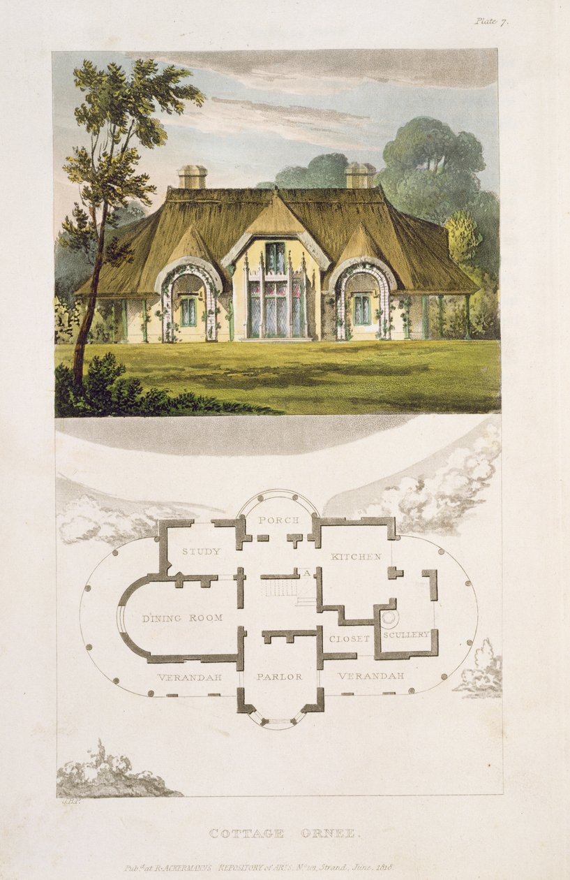 Casa Decorada, do "Repositório de Artes" de Ackermann, 1818 de John Buonarotti Papworth