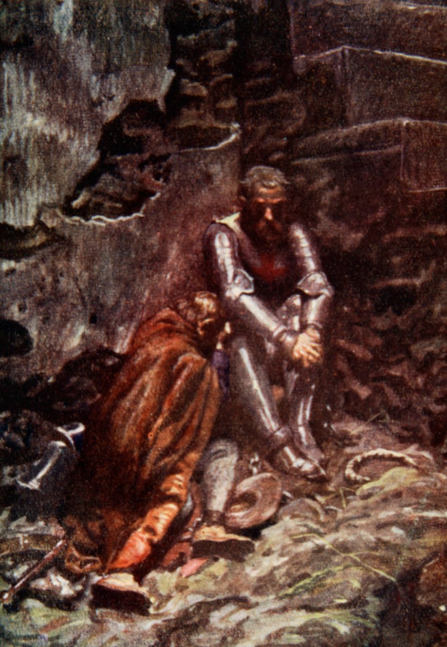 O dono do Castelo era o Desespero Gigante, ilustração de "O Peregrino do Progresso", de John Bunyan, contada por Mary Macgregor, publicada por TC e EC Jack, 1907. de John Byam Liston Shaw
