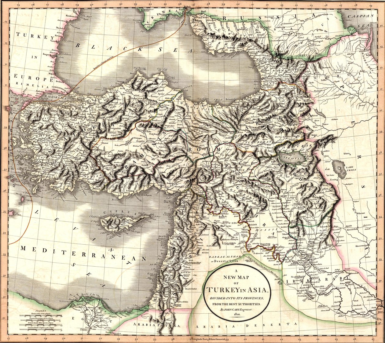 Um novo mapa da Turquia na Ásia, dividido em suas províncias, das melhores autoridades. de John Cary