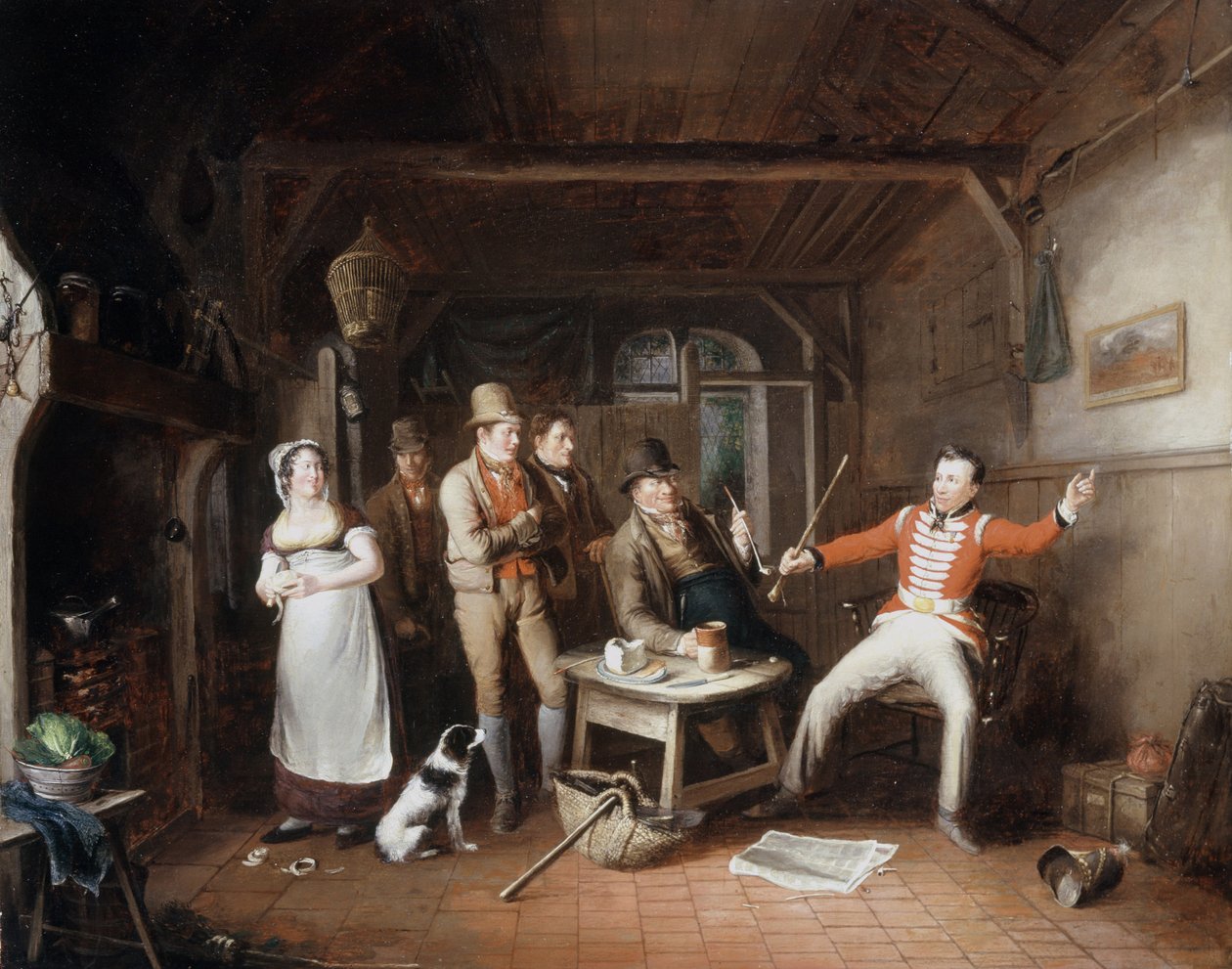 Um soldado relatando suas façanhas em uma taverna, 1821 de John Cawse