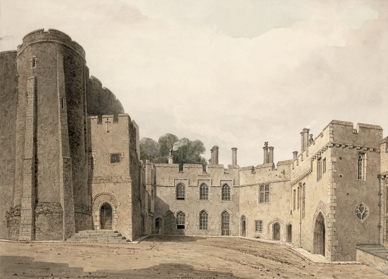 A corte interna do castelo de Berkeley, Gloucestershire, olhando para o nordeste, 1822 de John Chessell Buckler