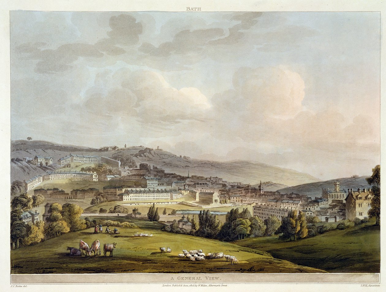Uma visão geral de banho, de &39;banho ilustrado por uma série de pontos de vista&39;, gravada por John Hill (1770-1850) pub. por William Miller, 1805 (aquatinta) de John Claude Nattes
