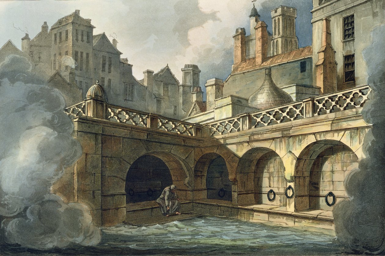 Dentro do banho da rainha, &39;do banho Ilustrado por uma série de vistas&39;, gravado pelo bar de John Hill (1770-1850). por William Miller, 1804 (aquatinta) de John Claude Nattes