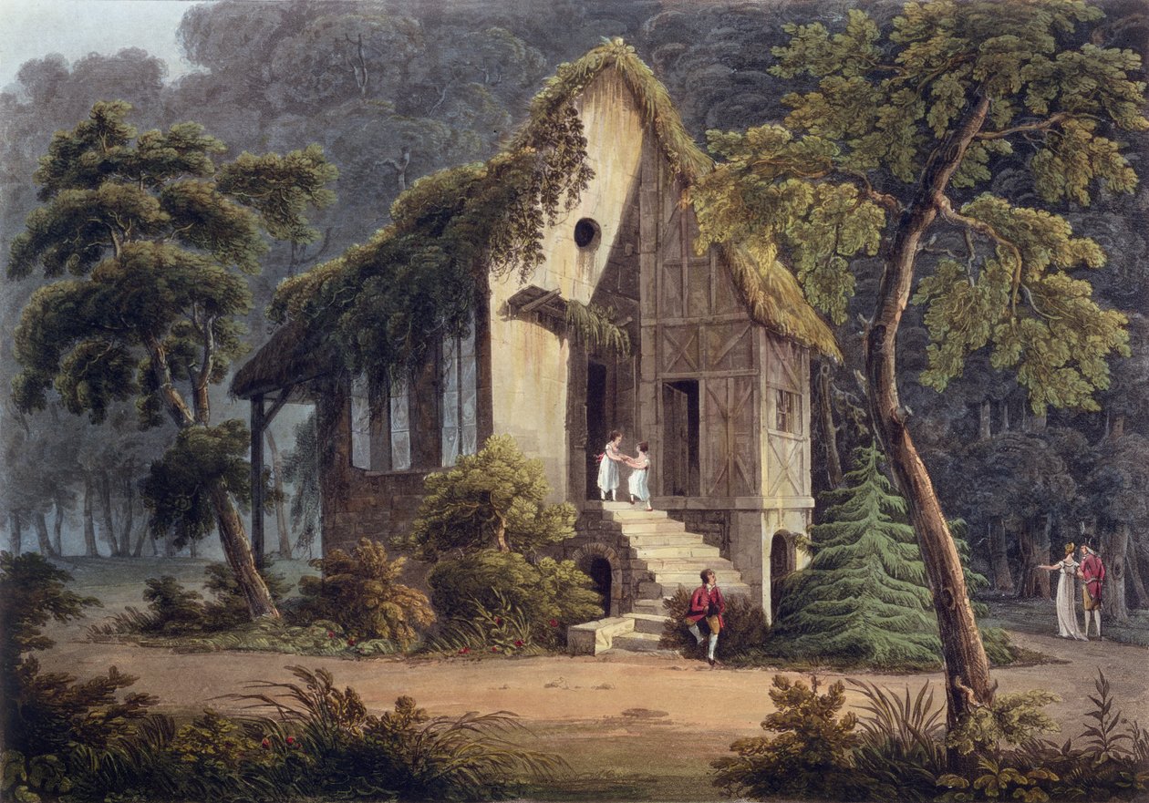 Boudoir da rainha no Petit Trianon, ilustração para &39;Versailles, Paris et Saint-Denis&39; pelo artista original, gravado por I. Hill, 1809 (aquatint) de John Claude Nattes