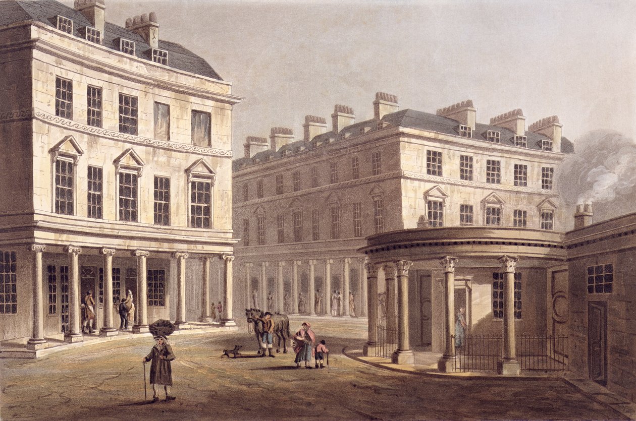 Vista do banho transversal, rua do banho, do "banho ilustrado por uma série de vistas", gravado pelo bar de John Hill (1770-1850). por William Miller, 1804 (aquatinta) de John Claude Nattes