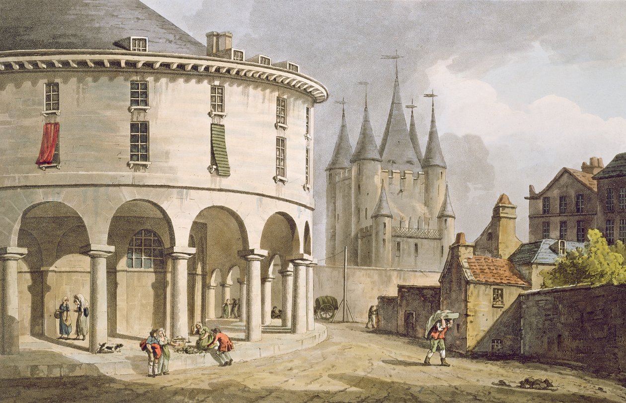 Vista do Donjon e La Rotonde no templo, Paris, 1808 de John Claude Nattes