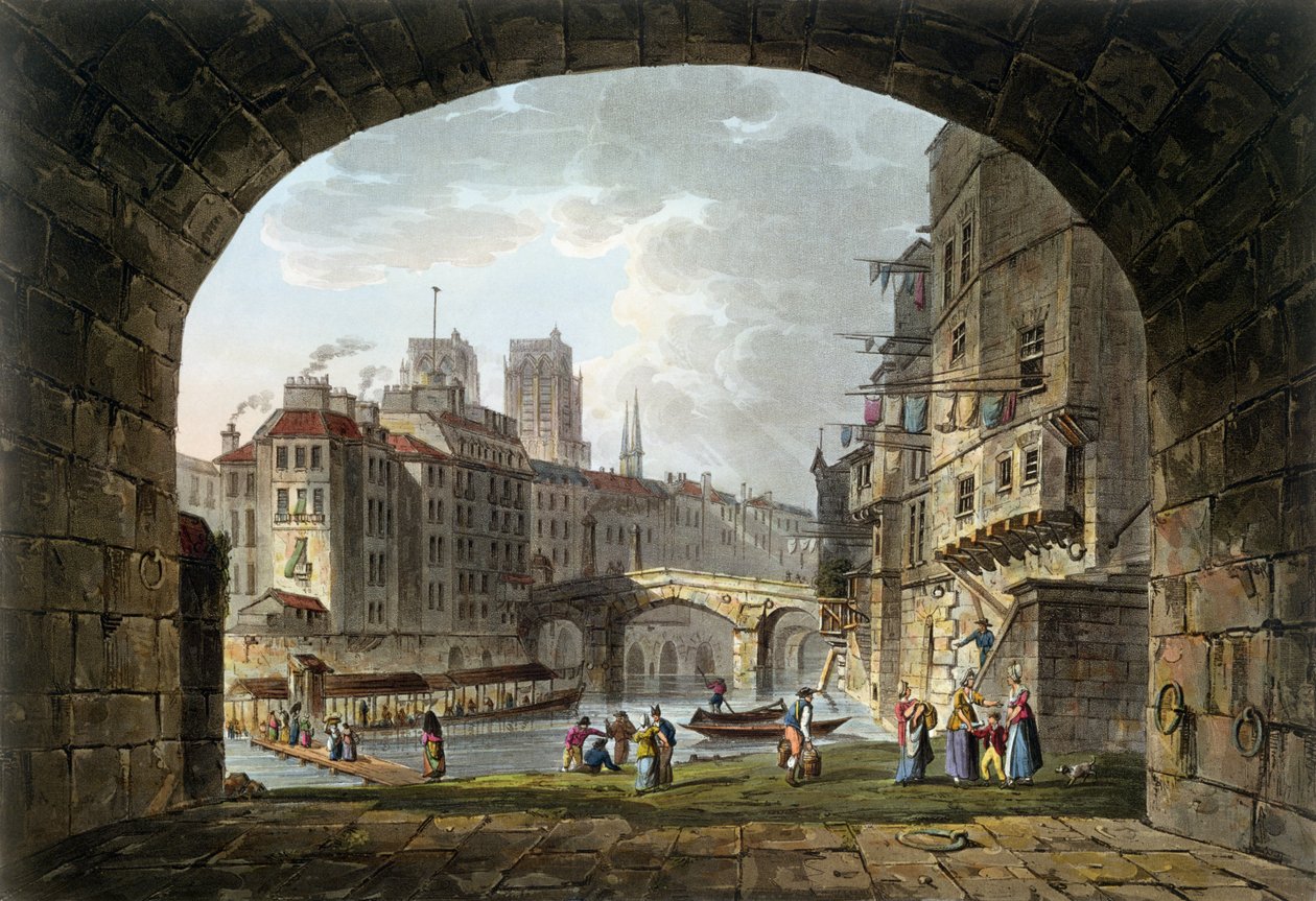 Vista da Pont du Chatelet e da Catedral de Notre-Dame, 1810 de John Claude Nattes