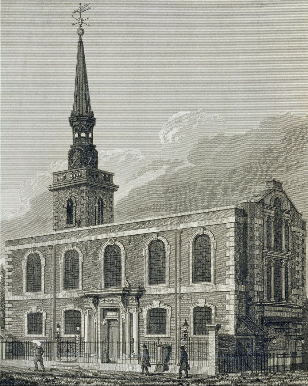 St. James, Westminster, gravado por J. Skelton para a "Arquitetura Eclesiástica de Londres", 1814 de John Coney