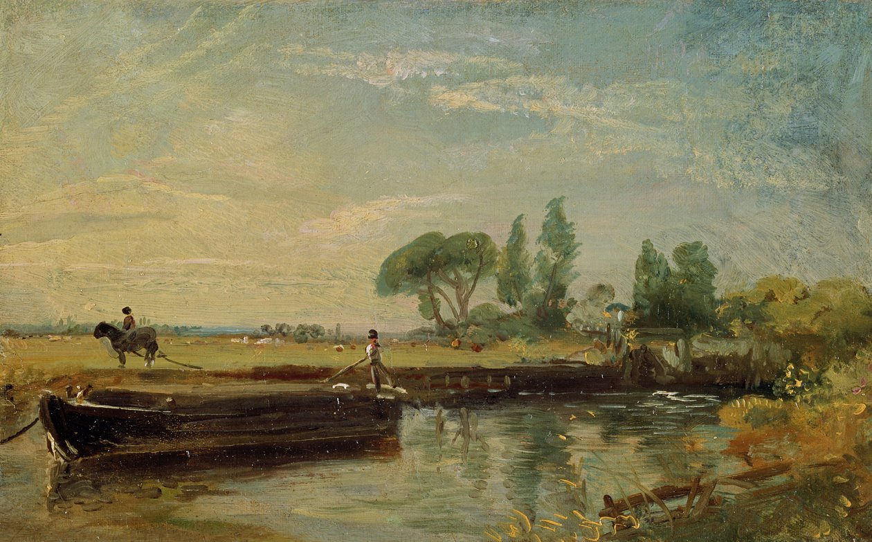 Uma barcaça abaixo de Flatford Lock, c.1810 de John Constable