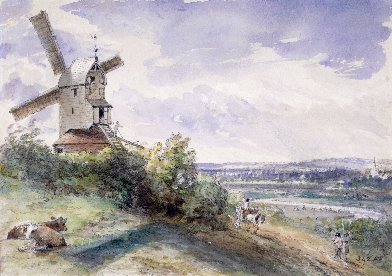 Um moinho de vento em Stoke por Nayland, perto de Ipswich, Suffolk, 1814 de John Constable
